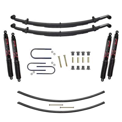 Suspension Lift Kit w/Shock Black MAX Shocks 2.5 Inch Front/2 Inch Rear Lift Incl. Front Leaf Springs Front U Bolt Kit Front Bushing Kit Rear Add-A-Leafs Skyjacker