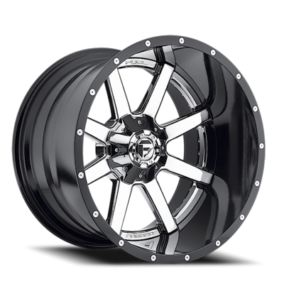 Aluminum Wheels 20X12 Maverick D260 5 On 139.7/5 On 150 Chrome/Gloss Black Lip 110.3 Bore -44 Offset Fuel Off Road Wheels