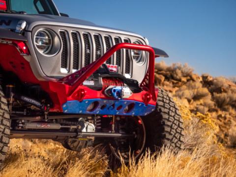 Powdercoat Nighthawk Mid-tube Stinger Front Bumper with Aluminum Skid for JK, JL, and JT - Black Powdercoat Artec Industries