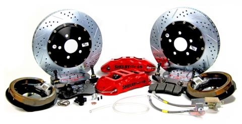 Brake System 14 Inch Rear Extreme+ with Park Brake Shelby Logo Red 67-73 Mustang 8 or 9 Inch Rear BAER Brakes