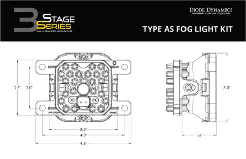 SS3 LED Fog Light Kit for 2010-2018 Ford Transit Connect Yellow SAE Fog Sport w/ Backlight Diode Dynamics