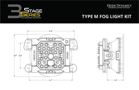 SS3 LED Fog Light Kit for 2005-2007 Dodge Magnum White SAE Fog Pro w/ Backlight Type M Bracket Kit Diode Dynamics