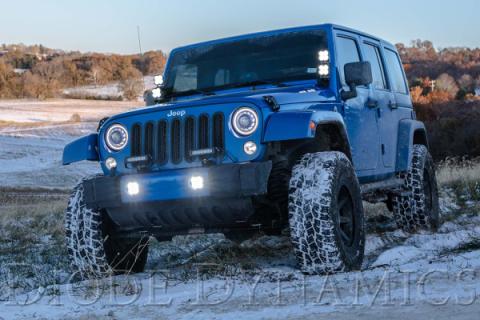 SS3 LED Fog Light Kit for 2007-2018 Jeep JK Wrangler White SAE Fog Pro w/ Backlight Type MR Bracket Kit Diode Dynamics