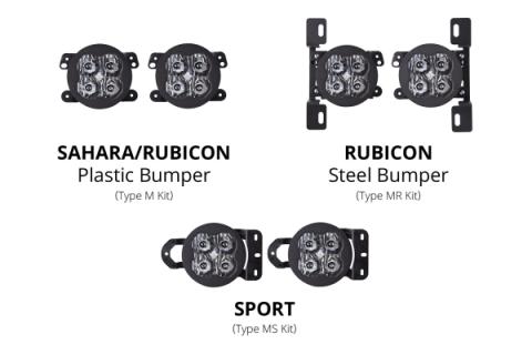 SS3 LED Fog Light Kit for 2018-2021 Jeep JL Wrangler White SAE Fog Pro w/ Backlight Type MS Bracket Kit Diode Dynamics