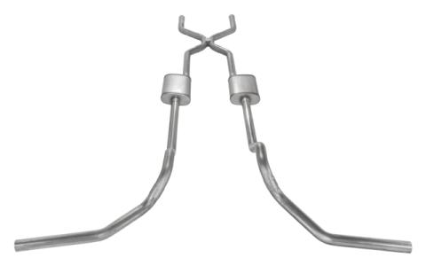 Crossmember Back w/H-Pipe Exhaust System 67-74 GM Split Rear Dual Exit 2.5 in Intermediate And Tail Pipe Turbo Pro Muffler/Hdw Incl Tip Not Incl Natural Finish 409 Stainless Steel Pypes Exhaust