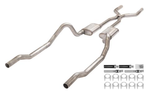 1966-1974 Mopar B-Body 3 Inch Crossmember Back Exhaust System With H-Pipe 409 Stainless With No Mufflers SMB43