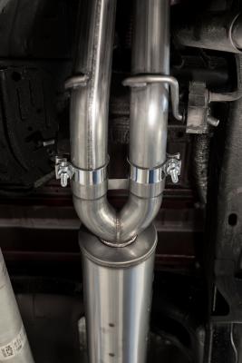 2019-Up Silverado/Sierra 1500 2.7L Armor BLK, Aluminized Steel 3 Inch Cat-Back, 2.5 Inch Dual Split Rear Exit MBRP