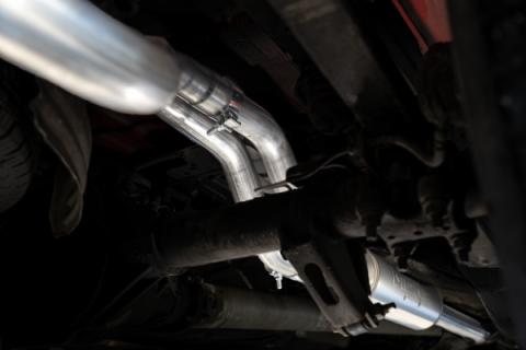 2019-Up Silverado/Sierra 1500 2.7L Armor BLK, Aluminized Steel 3 Inch Cat-Back, 2.5 Inch Dual Split Rear Exit MBRP