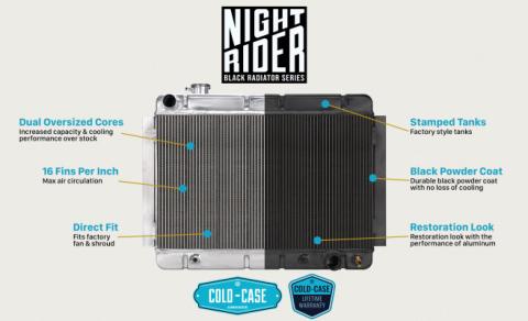68-77 GM A Body Aluminum Radiator Automatic Black Night Rider Series Cold Case Radiators