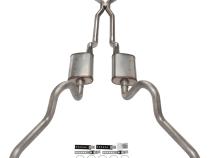 1966-71 Ford Fairlane 2.5 Inch H-Pipe Crossmember Back Quarter Panel Exit Exhaust Race Pro Mufflers Pypes Performance Exhaust