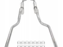 Crossmember Back W/ H-Pipe Exhaust System 63-66 GM Truck Split Rear Dual Exit 2.5 Inch Intermediate And Tailpipe Hardware Incl Muffler And Tip Not Incl Stainless Steel Pypes Exhaust