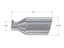 Exhaust Tip 8 Inch O.D. Rolled End 4 Inch Inlet 18 Inch Length T304 Stainless Steel MBRP