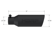 4 Inch OD 2.5 Inch Inlet 12 Inch Length Exhaust Tail Pipe Tip Angled Cut Rolled End Clampless-No Weld Black Coated MBRP
